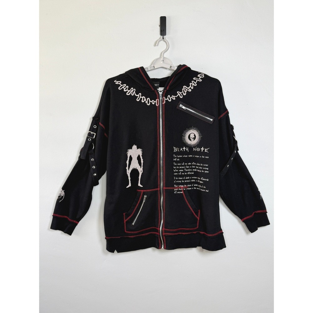 Death Note Zip Hot Topic Up Hoodie Mens L Black Goth Emo Anime Ryuk Buckle